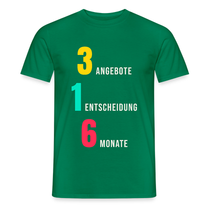 "3 Angebote. 1 Entscheidung. 6 Monate." Motiv-T-Shirt für Männer, Farbe Kelly Green