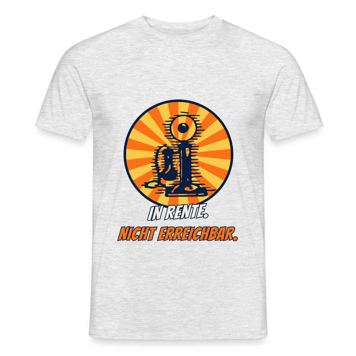 In Rente. Nicht erreichbar. Comic-Motiv Motiv-T-Shirt für Männer, Farbe Grau meliert, Model