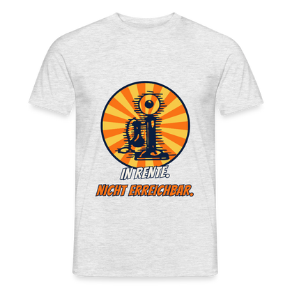 In Rente. Nicht erreichbar. Comic-Motiv Motiv-T-Shirt für Männer, Farbe Grau meliert, Model