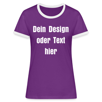 Frauen Kontrast-T-Shirt - personalisierbare Vorder- und Rückseite - Lila/Weiß