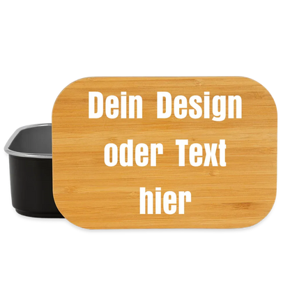 Lunch Box mit Bambusdeckel - personalisierbar - Schwarz