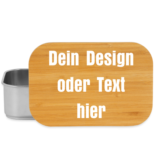 Lunch Box mit Bambusdeckel - personalisierbar - Silber