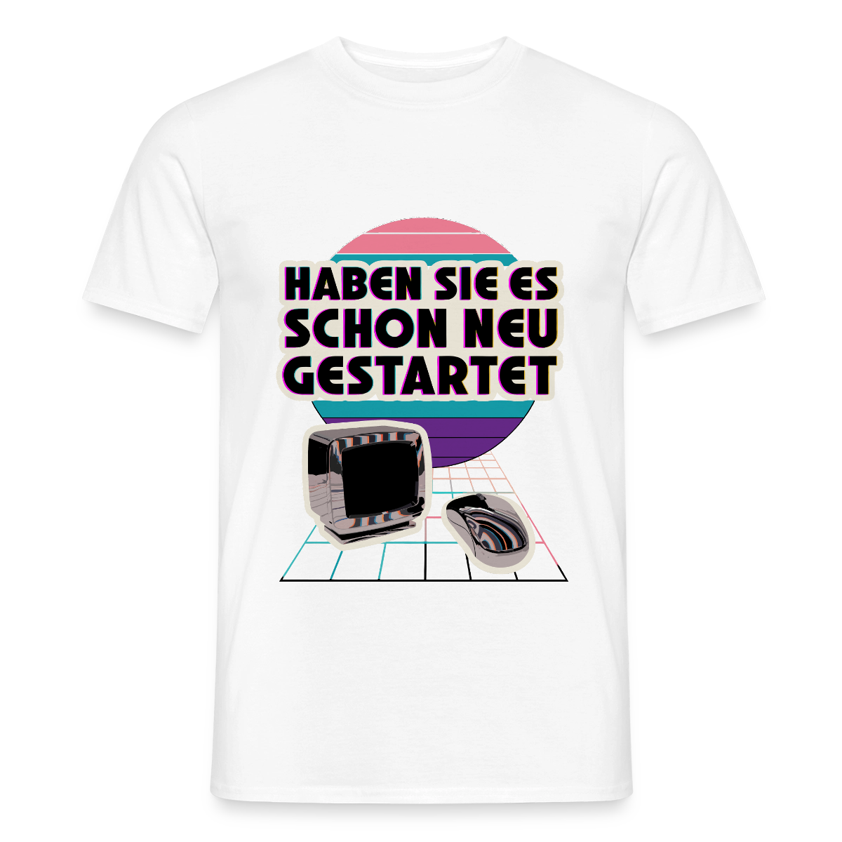 Haben Sie es schon neu gestartet? Vaporwave-Motiv Motiv-T-Shirt für Männer, Farbe Weiß