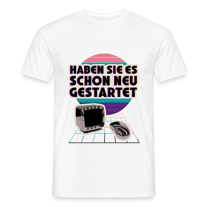 Haben Sie es schon neu gestartet? Vaporwave-Motiv Motiv-T-Shirt für Männer, Farbe Weiß