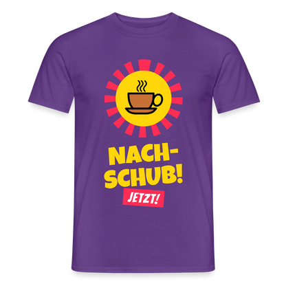 "Nachschub! Jetzt!" Motiv-T-Shirt für Männer, Farbe Lila