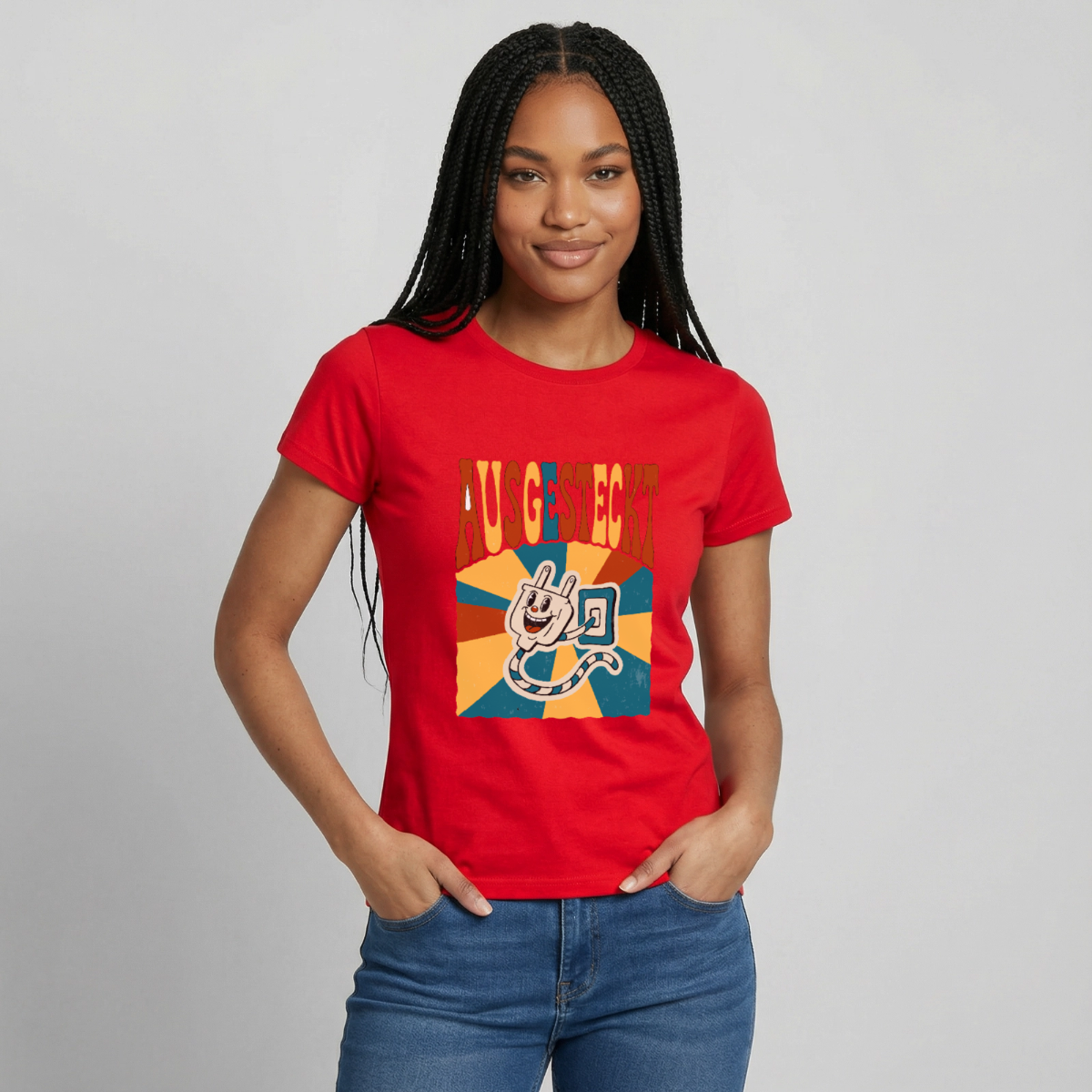 "Ausgesteckt. Midcentury-Motiv" Motiv-T-Shirt für Frauen, Farbe Rot