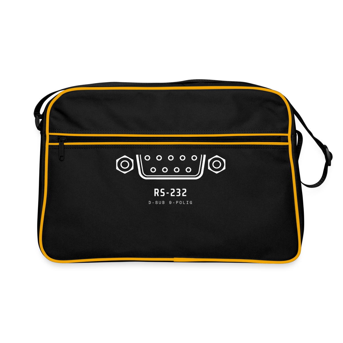 "RS-232, D-Sub 9-polig" Motiv-Retro-Tasche, Farbe Schwarz/Gold