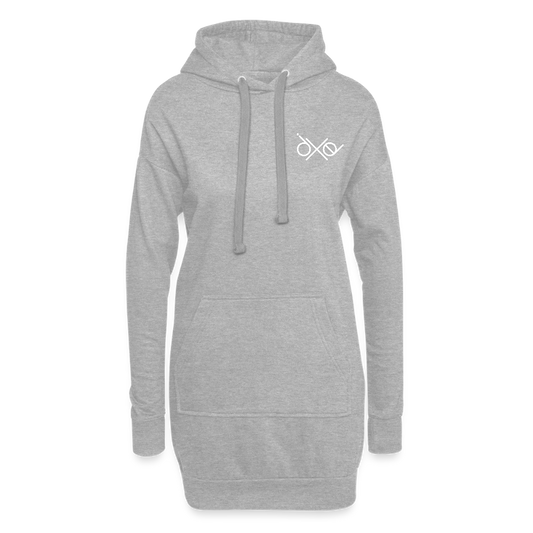 Hoodie-Kleid / Kapuzenpullover in Kleidlänge - personalisierbare Vorder- und Rückseite - Grau meliert
