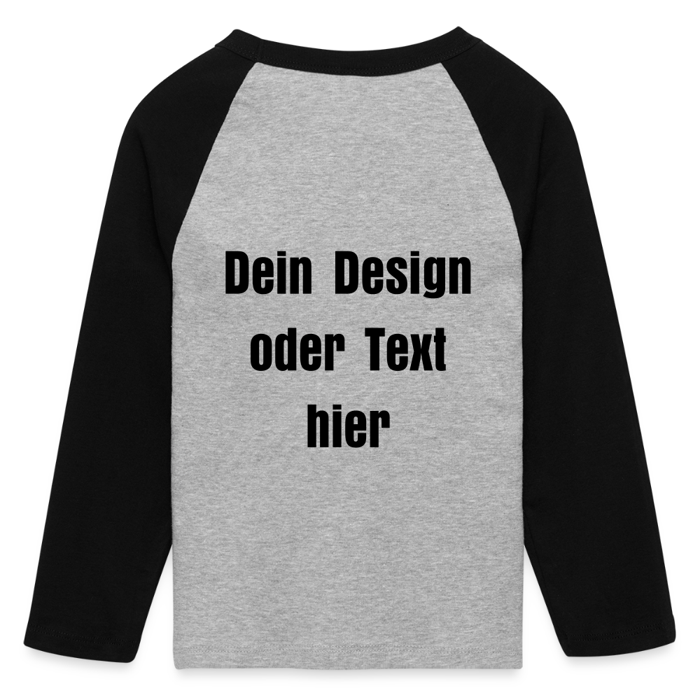 Frauen Cropped Baseball T-Shirt 3/4 Arm - personalisierbare Vorder- und Rückseite - Grau meliert/Schwarz