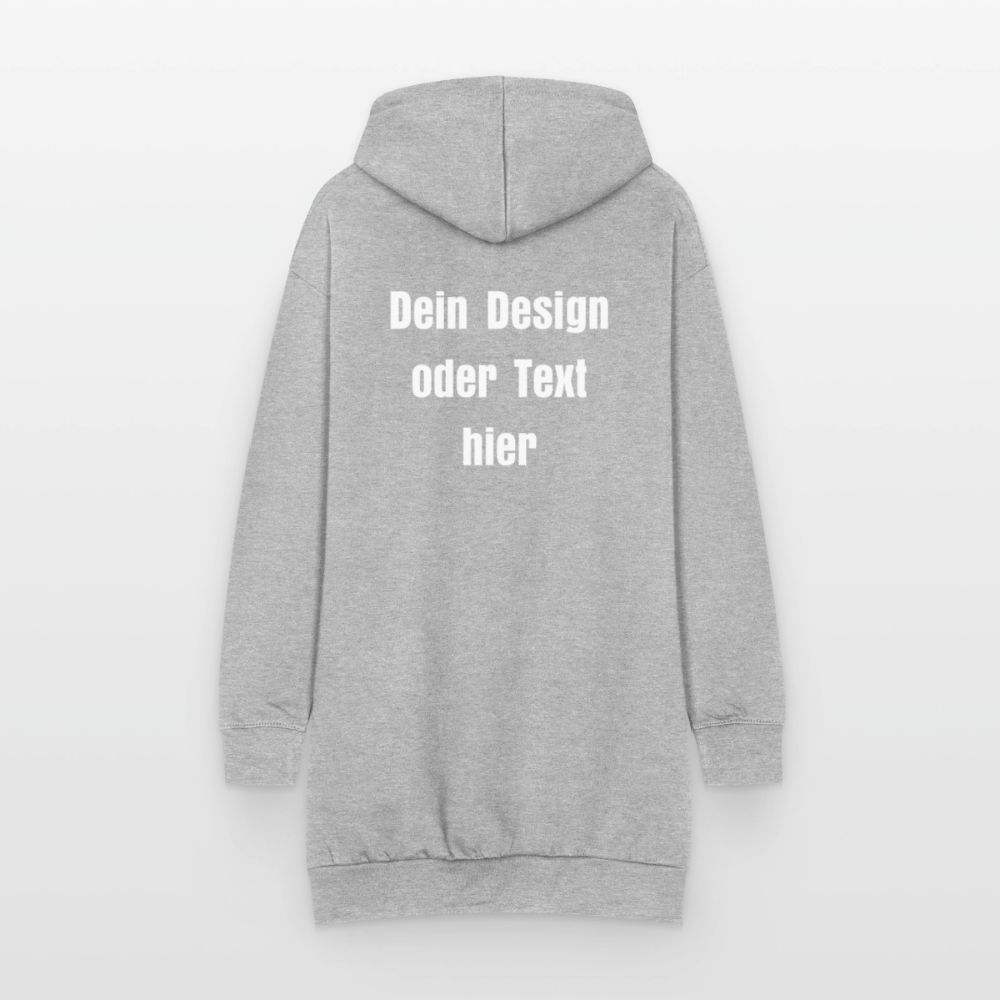 Hoodie-Kleid / Kapuzenpullover in Kleidlänge - personalisierbare Vorder- und Rückseite - Grau meliert
