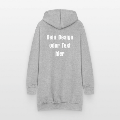Hoodie-Kleid / Kapuzenpullover in Kleidlänge - personalisierbare Vorder- und Rückseite - Grau meliert