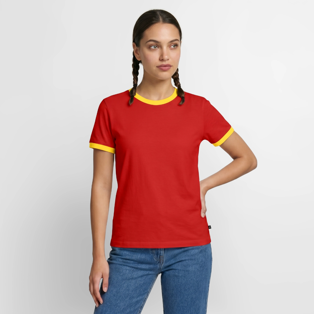 Männer Kontrast-T-Shirt - personalisierbare Vorder- und Rückseite - Rot/Gelb 