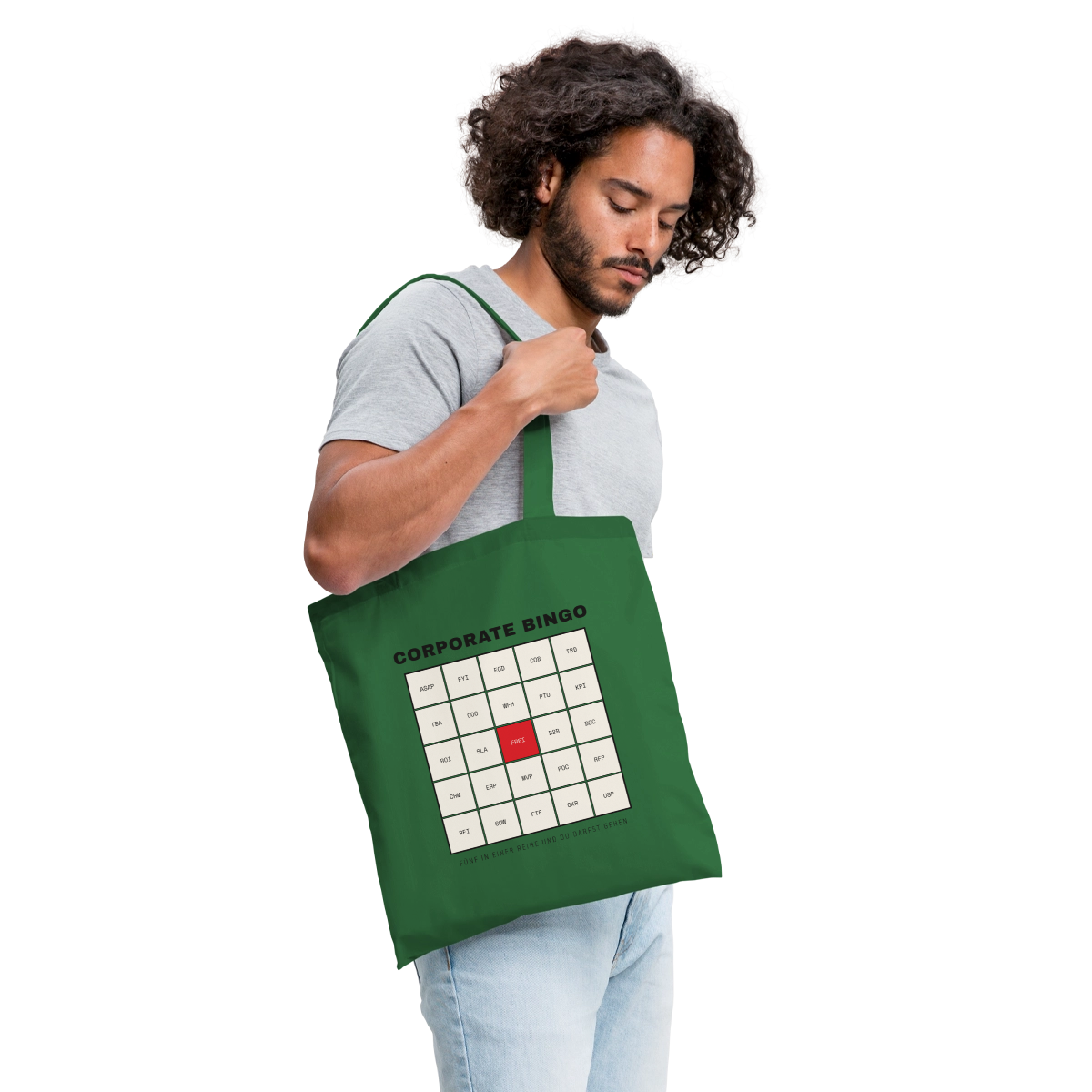 Corporate Bingo. Fünf in einer Reihe. Stoffbeutel, Farbe Fichte, Model
