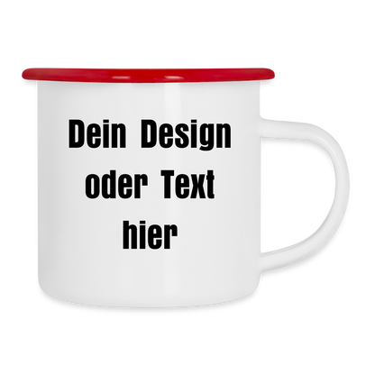 Emaille-Tasse 300ml - personalisierbar - Weiß/Rot