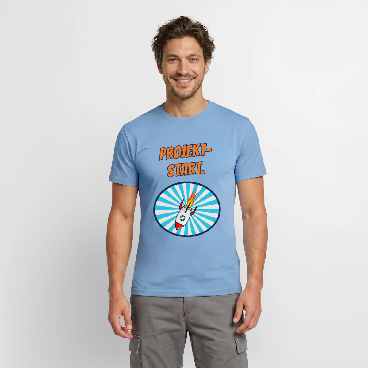 Projektstart. Motiv-T-Shirt für Männer, Farbe Carolina Blue, Model