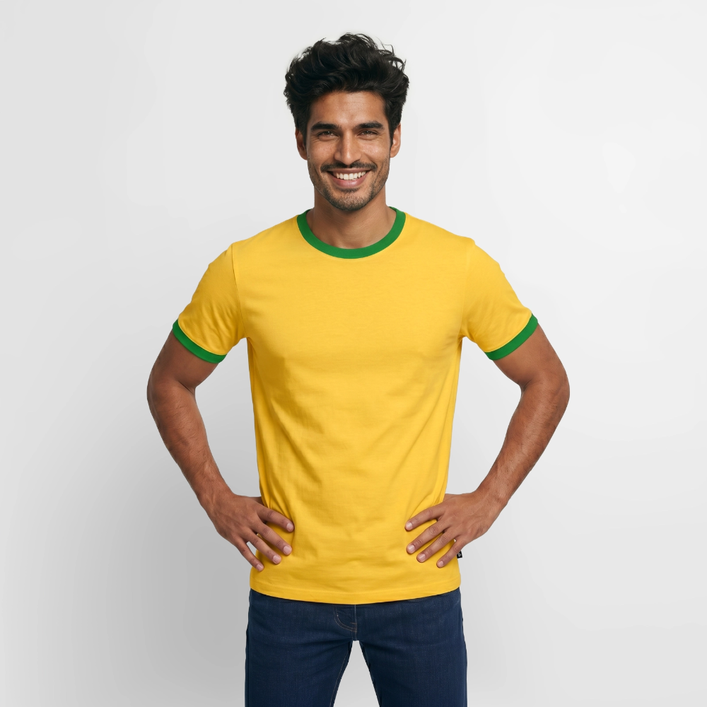 Männer Kontrast-T-Shirt - personalisierbare Vorder- und Rückseite - Gelb/Grün 
