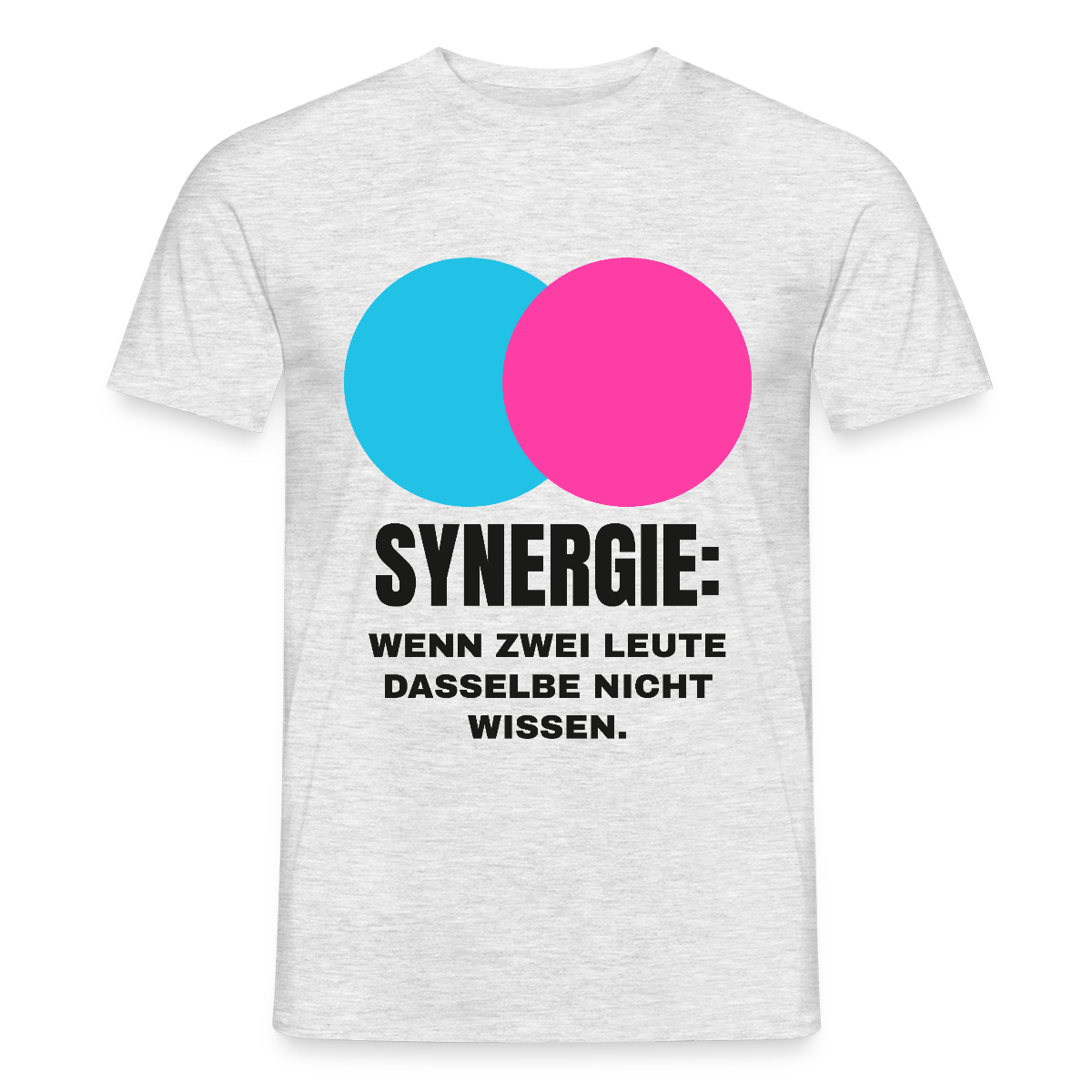 Synergie: Wenn zwei Leute dasselbe nicht wissen. Motiv-T-Shirt für Männer, Farbe Grau meliert, Model