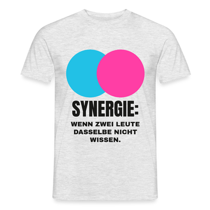 Synergie: Wenn zwei Leute dasselbe nicht wissen. Motiv-T-Shirt für Männer, Farbe Grau meliert, Model
