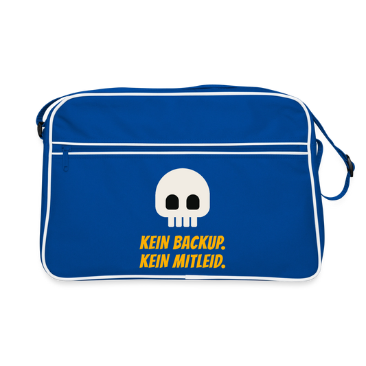 "Kein Backup. Kein Mitleid." Motiv-Retro-Tasche, Farbe Blau/Weiß