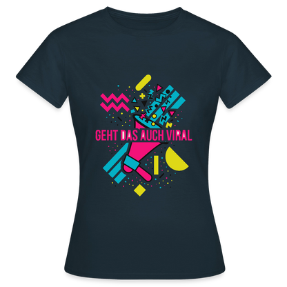 Geht das auch viral? Memphis-Motiv Motiv-T-Shirt für Frauen, Farbe Navy