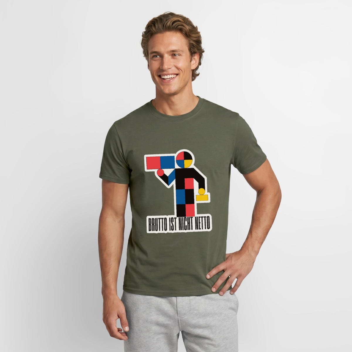 "Brutto ist nicht Netto. Bauhaus-Motiv" Motiv-T-Shirt für Männer, Farbe Militärgrün