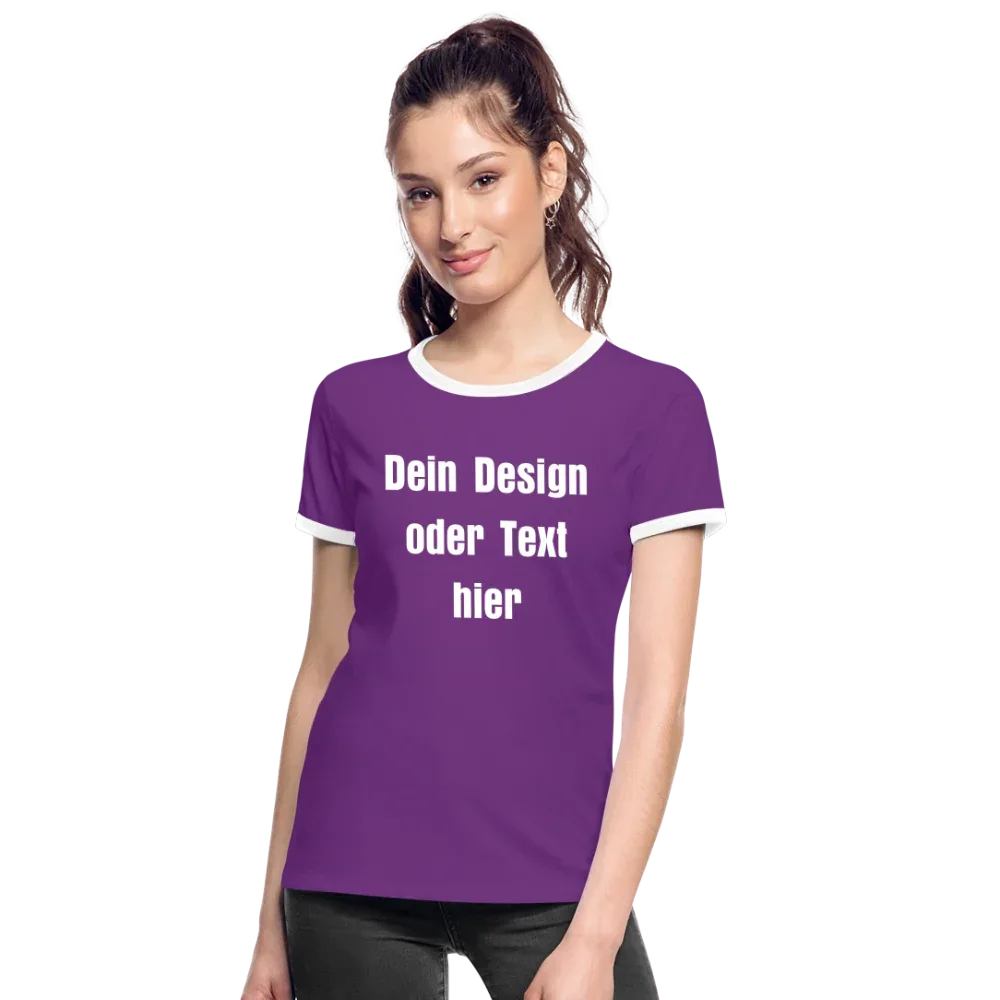 Frauen Kontrast-T-Shirt - personalisierbare Vorder- und Rückseite - Lila/Weiß