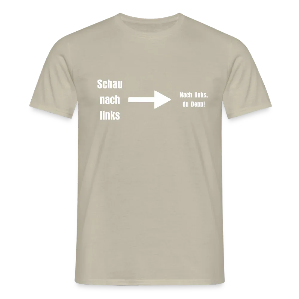 "Schau nach links" Motiv-T-Shirt für Männer - Sandbeige