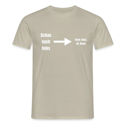 "Schau nach links" Motiv-T-Shirt für Männer - Sandbeige