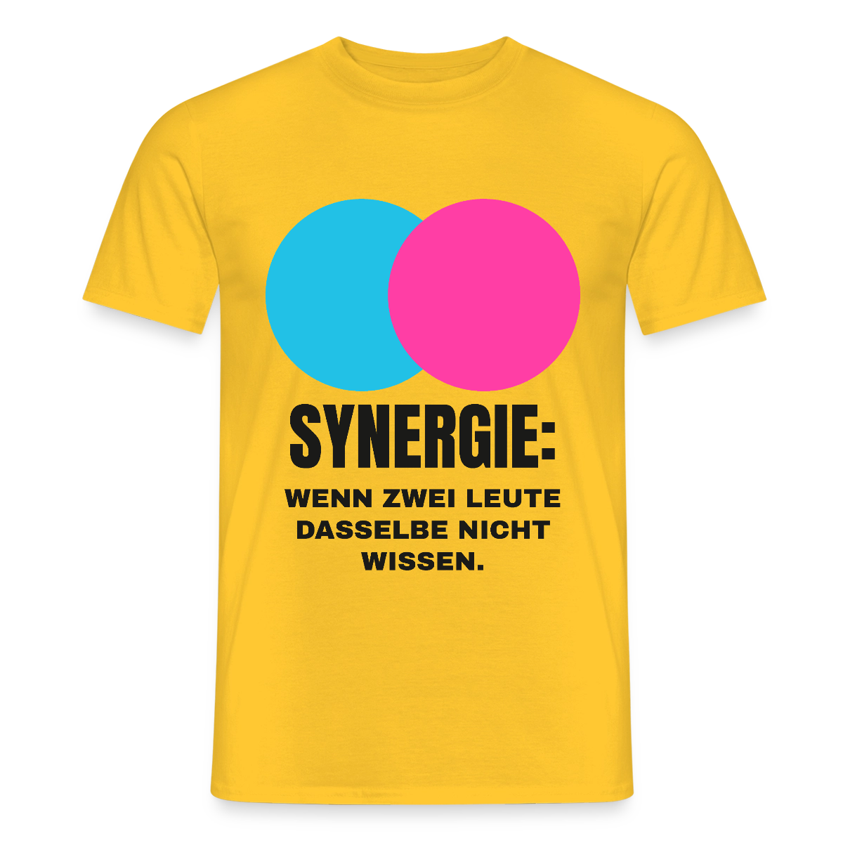 Synergie: Wenn zwei Leute dasselbe nicht wissen. Motiv-T-Shirt für Männer, Farbe Gelb