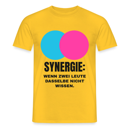Synergie: Wenn zwei Leute dasselbe nicht wissen. Motiv-T-Shirt für Männer, Farbe Gelb