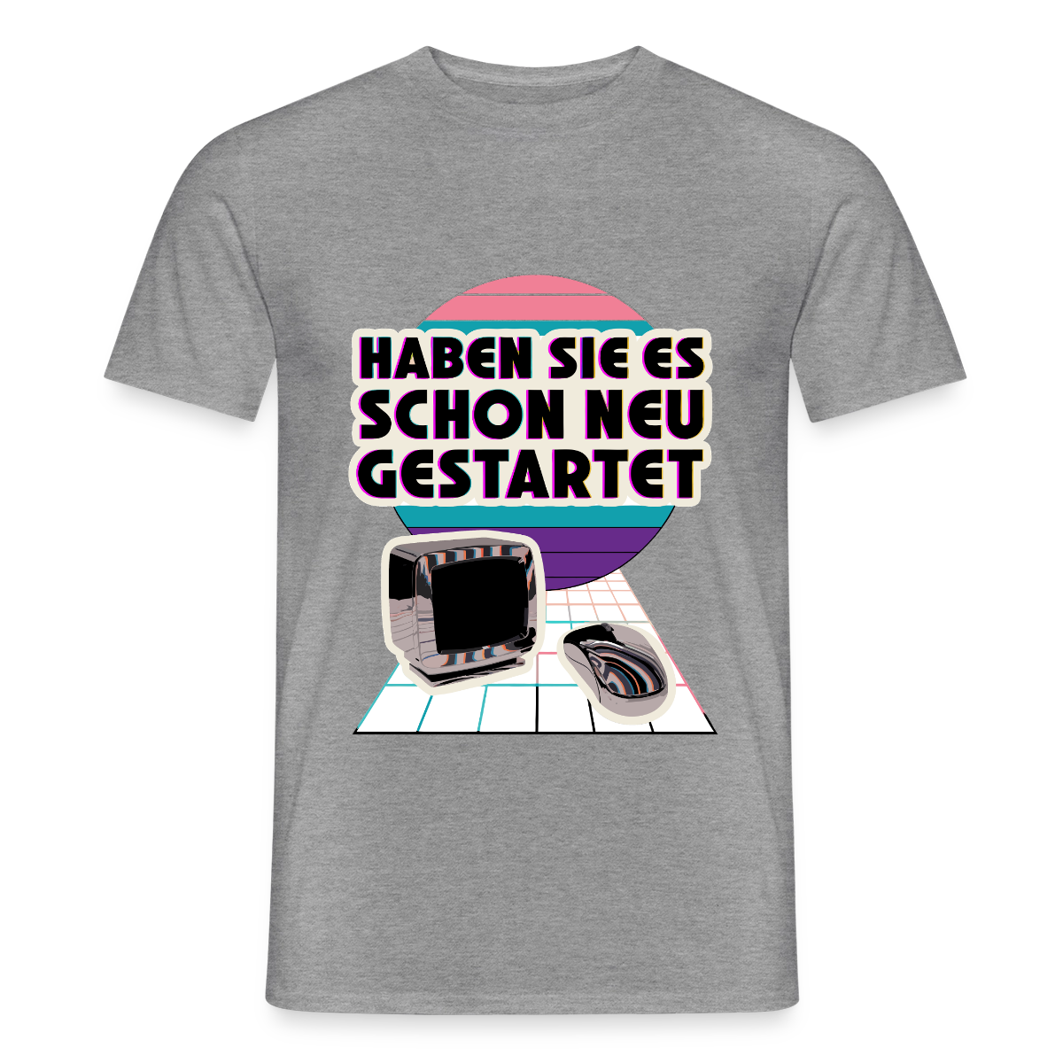 Haben Sie es schon neu gestartet? Vaporwave-Motiv Motiv-T-Shirt für Männer, Farbe Graphit meliert