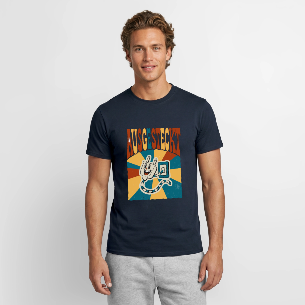 "Ausgesteckt. Midcentury-Motiv" Motiv-T-Shirt für Männer, Farbe Navy