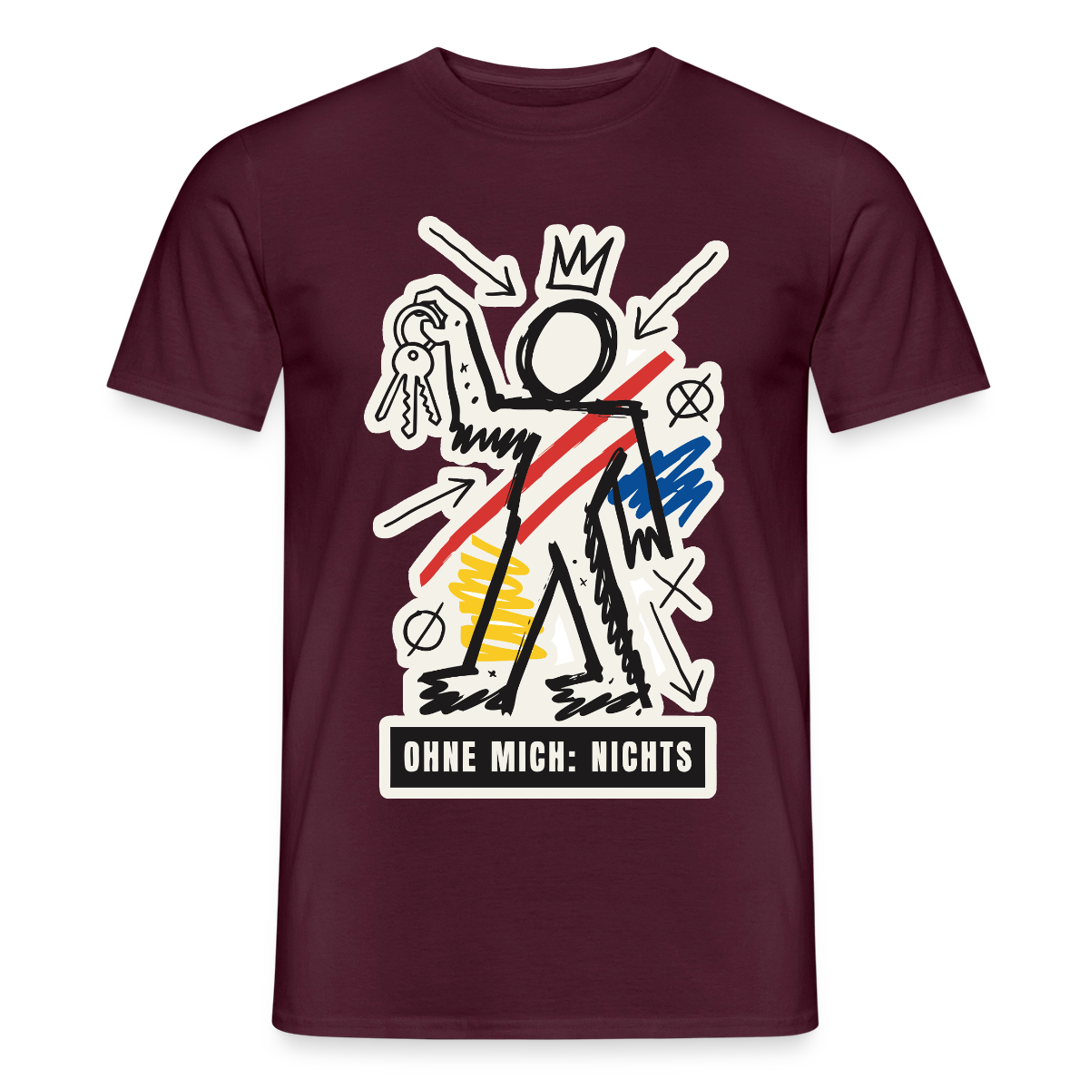 Ohne mich: nichts. Neo-Expressionismus-Motiv Motiv-T-Shirt für Männer, Farbe Ziegelrot