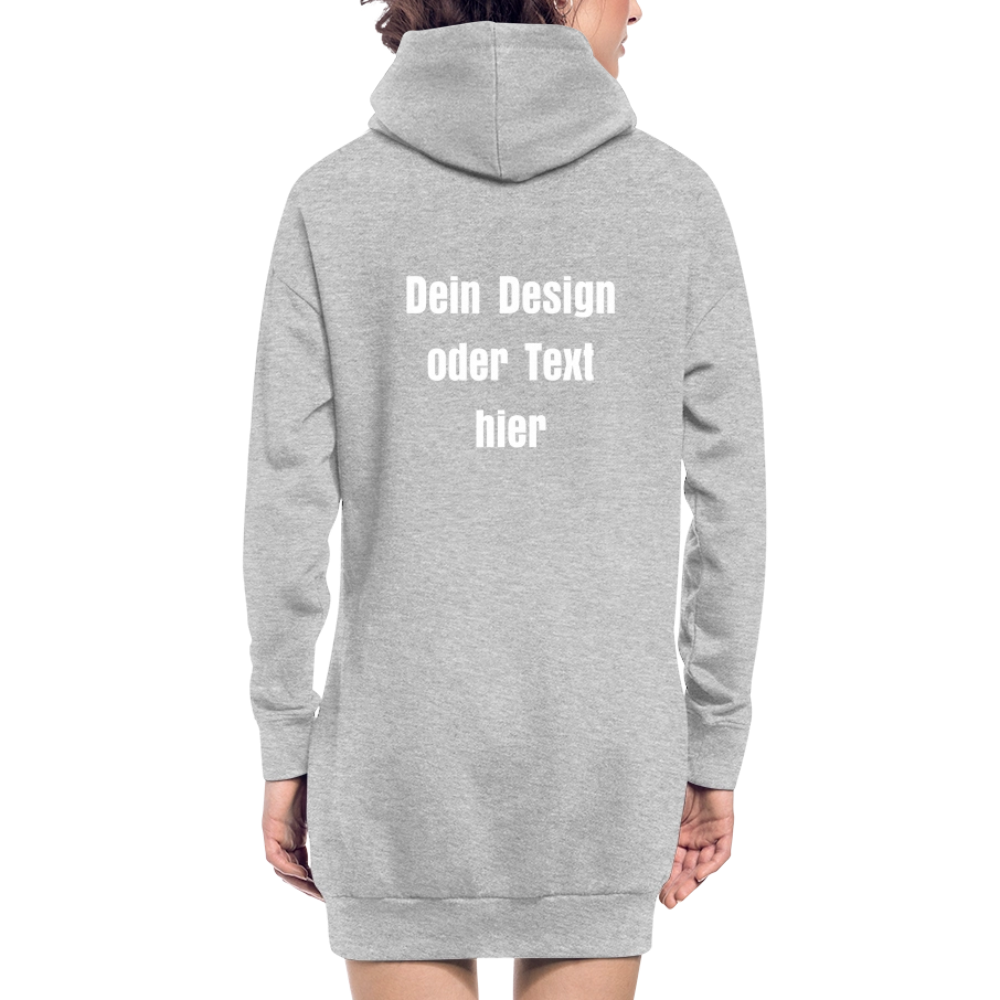 Hoodie-Kleid / Kapuzenpullover in Kleidlänge - personalisierbare Vorder- und Rückseite - Grau meliert