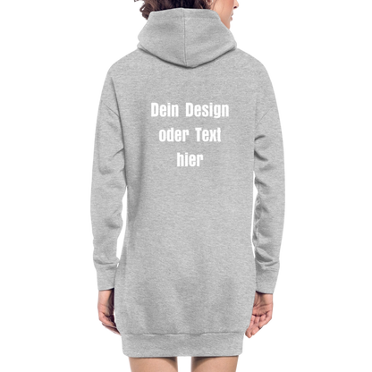 Hoodie-Kleid / Kapuzenpullover in Kleidlänge - personalisierbare Vorder- und Rückseite - Grau meliert