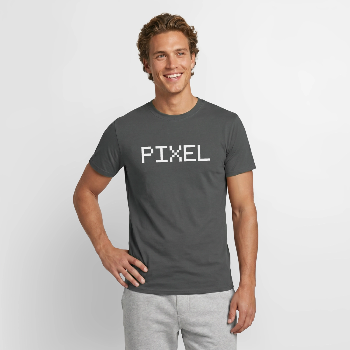 Pixel. Monochrom-Motiv Motiv-T-Shirt für Männer, Farbe Anthrazit, Model