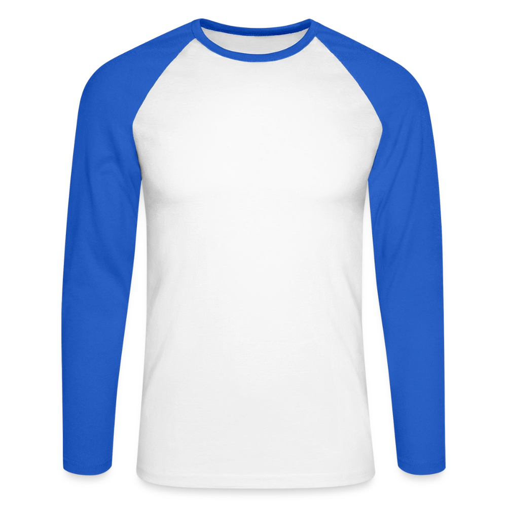 Männer Baseballshirt langarm - personalisierbare Vorder- und Rückseite - Weiß/Royalblau