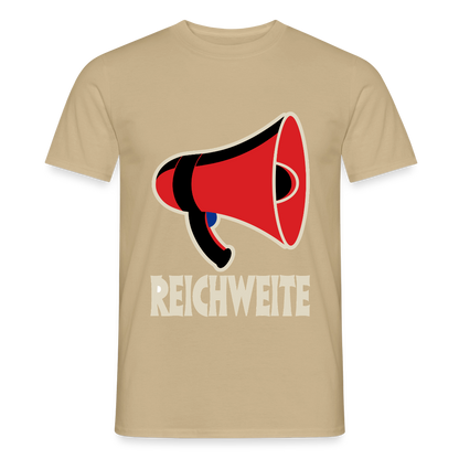 Reichweite. Sachplakat-Motiv Motiv-T-Shirt für Männer, Farbe Sandbeige