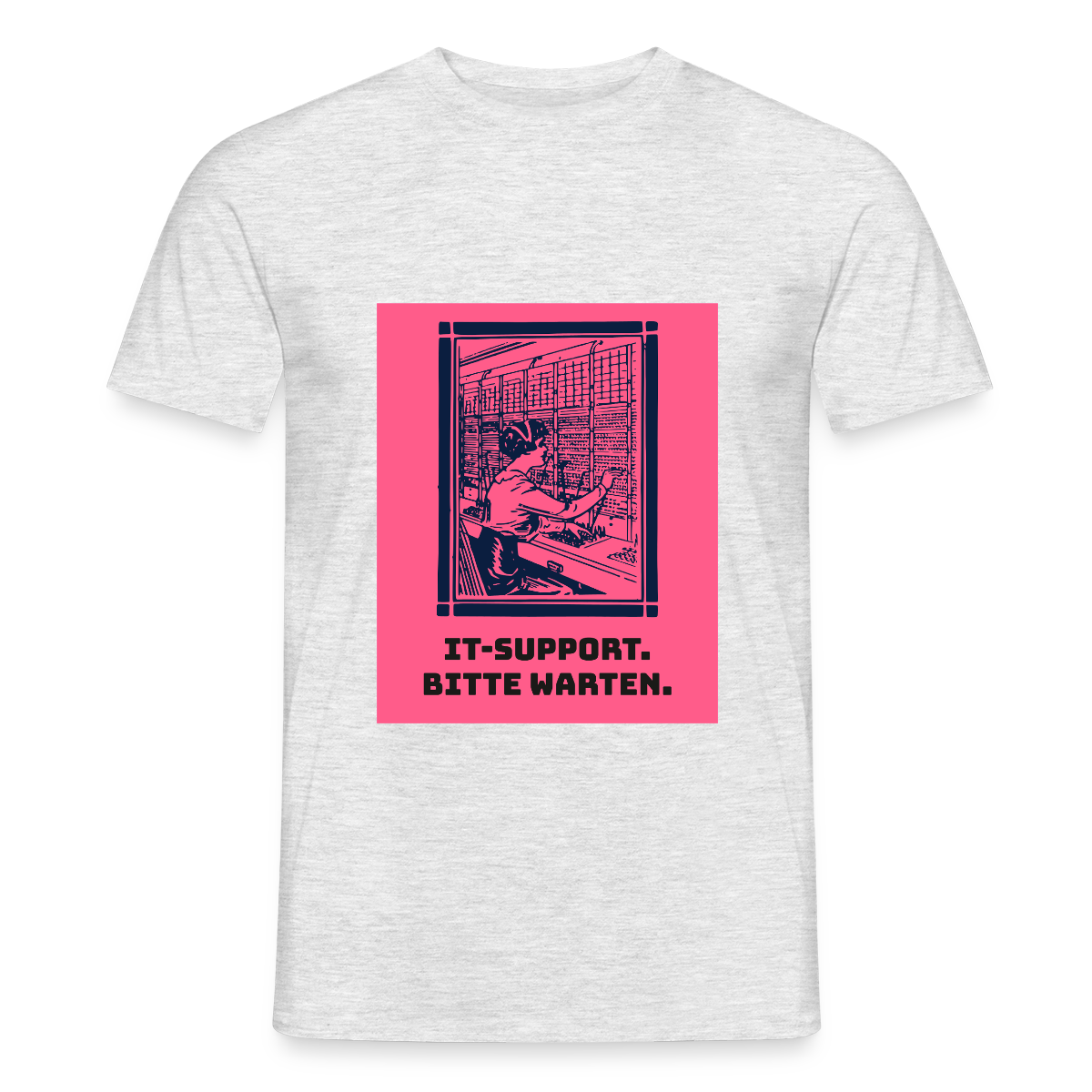 IT-Support. Bitte warten. Duotone-Motiv Motiv-T-Shirt für Männer, Farbe Grau meliert, Model