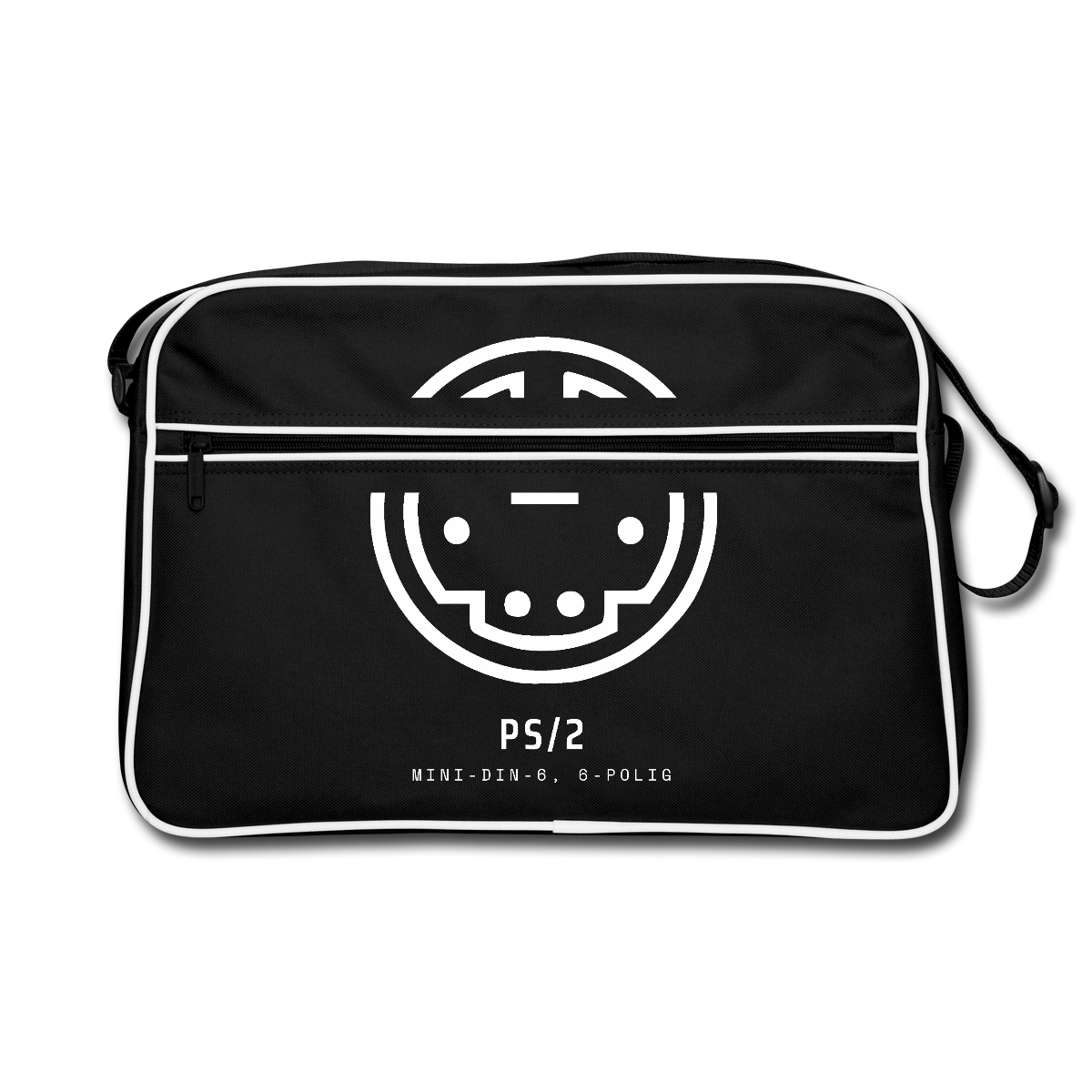 "PS/2, Mini-DIN-6" Motiv-Retro-Tasche, Farbe Schwarz/Weiß