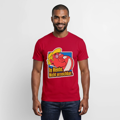 "In Rente. Nicht erreichbar. Popart-Motiv" Motiv-T-Shirt für Männer, Farbe Rot