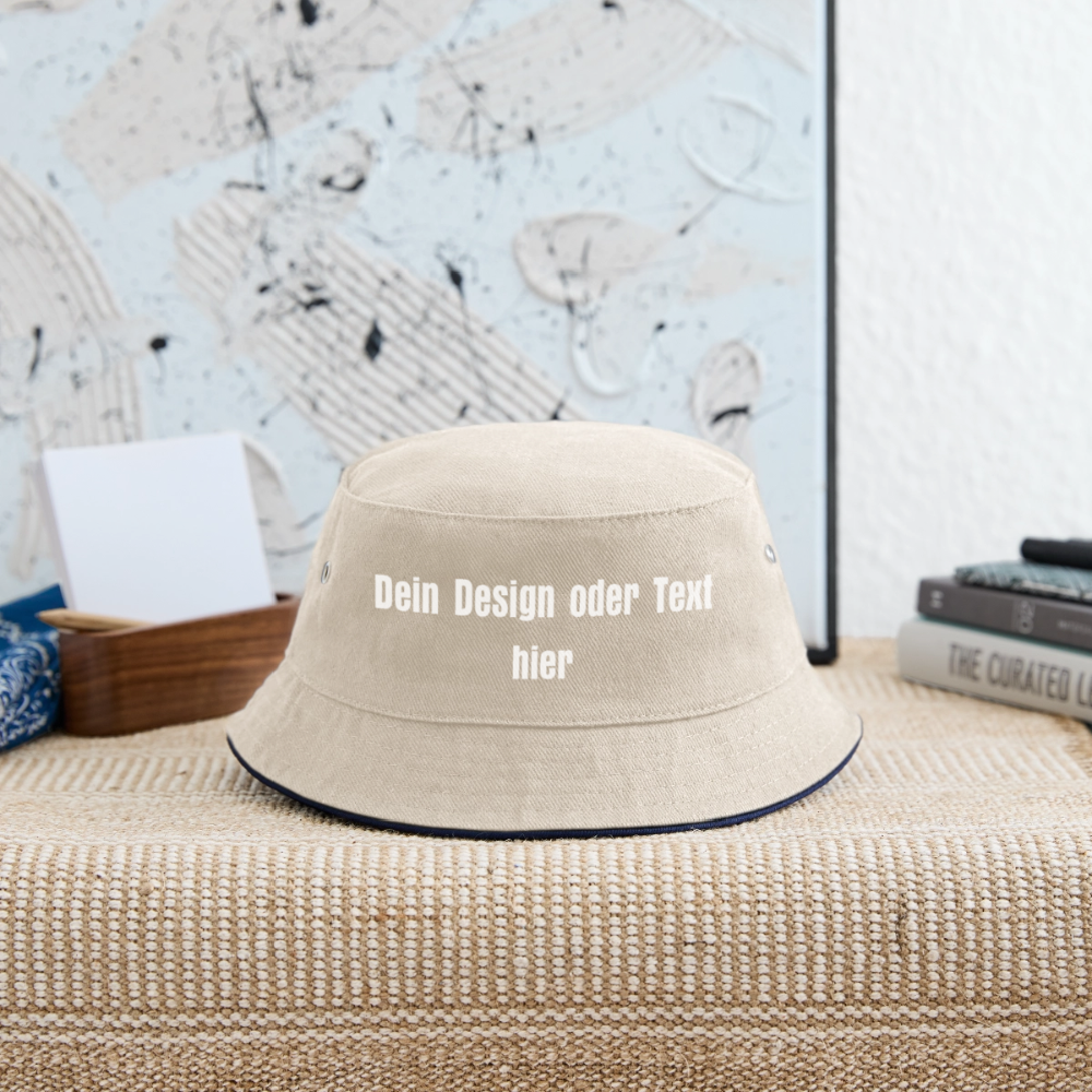 Kinder Bucket Hat - personalisierbar - Natur/Navy