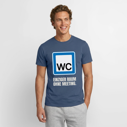 "WC: einziger Raum ohne Meeting." Motiv-T-Shirt für Männer, Farbe Dunkles Denimblau