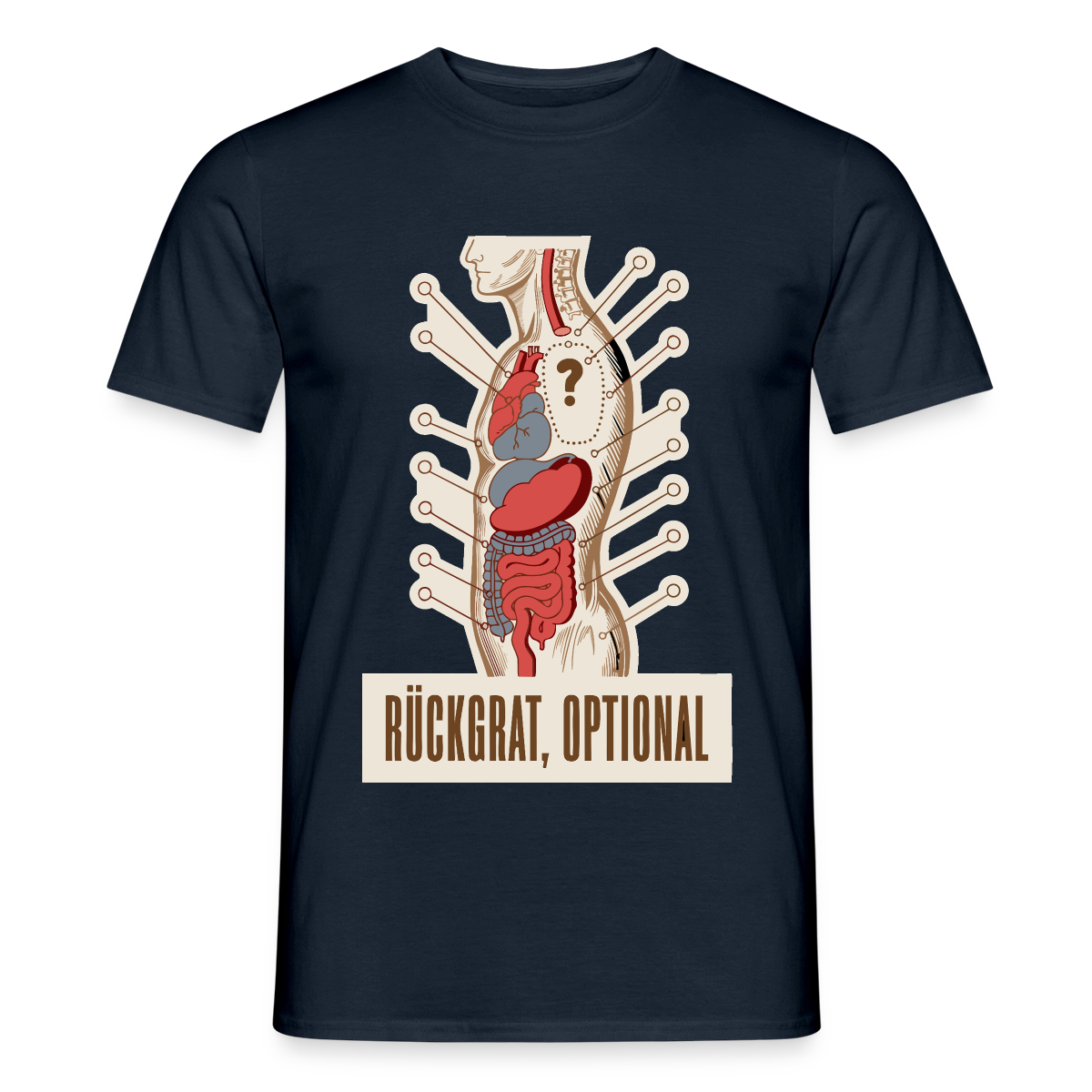 Rückgrat, optional. Anatomie-Motiv Motiv-T-Shirt für Männer, Farbe Navy