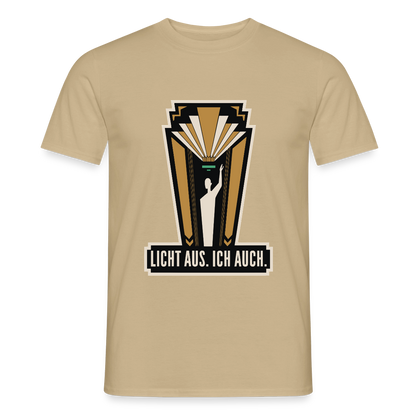 "Licht aus. Ich auch. Art-déco-Motiv" Motiv-T-Shirt für Männer, Farbe Sandbeige
