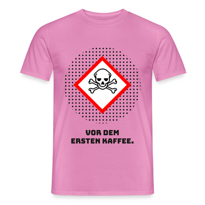 "Vor dem ersten Kaffee. Gefahrzeichen-Motiv" Motiv-T-Shirt für Männer, Farbe Pink