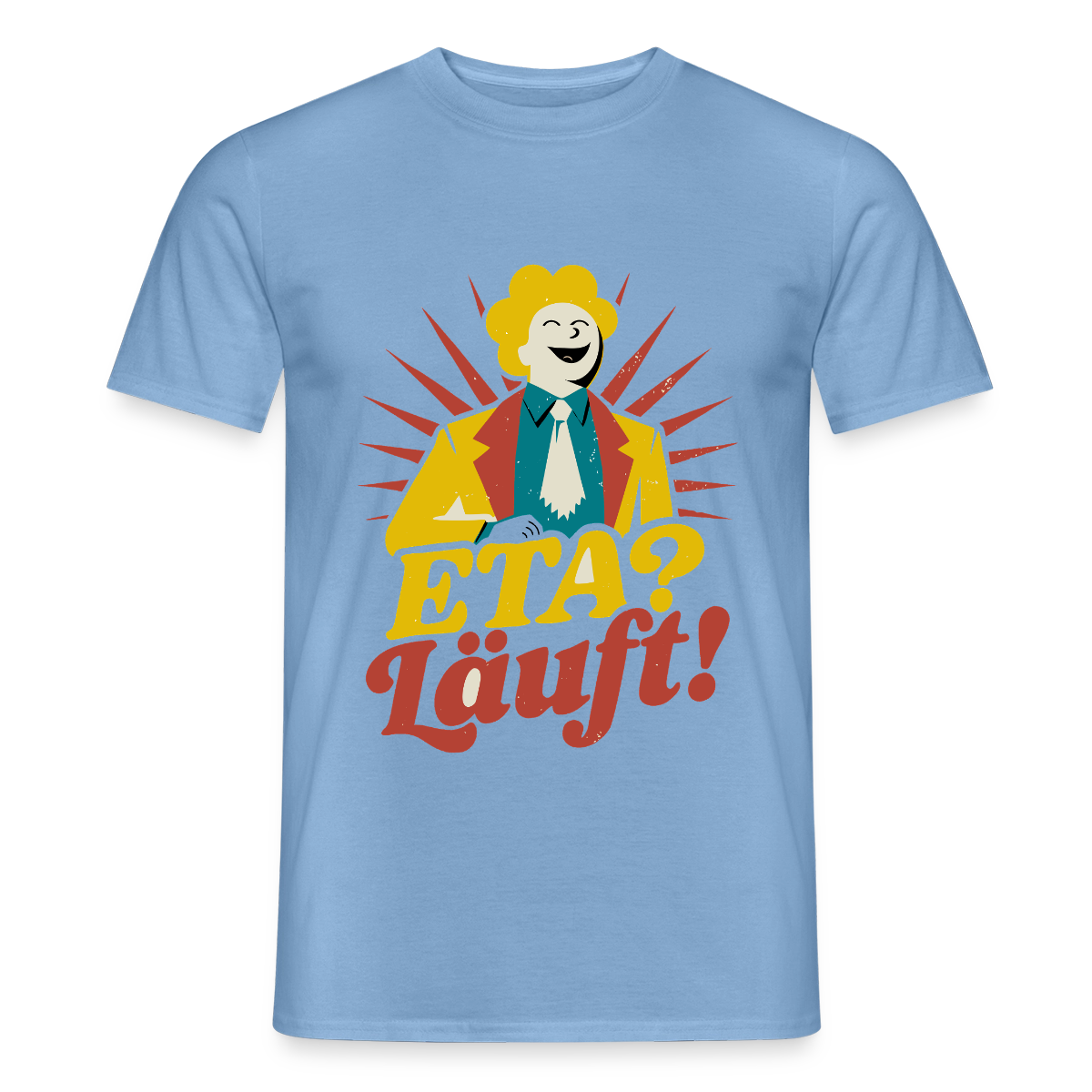 "ETA? Läuft! Midcentury-Motiv" Motiv-T-Shirt für Männer, Farbe Carolina Blue