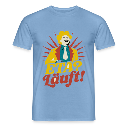 "ETA? Läuft! Midcentury-Motiv" Motiv-T-Shirt für Männer, Farbe Carolina Blue