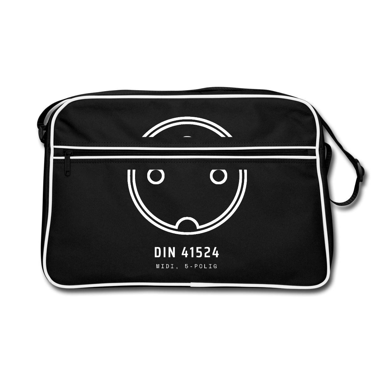 "DIN 41524, MIDI 5-polig" Motiv-Retro-Tasche, Farbe Schwarz/Weiß