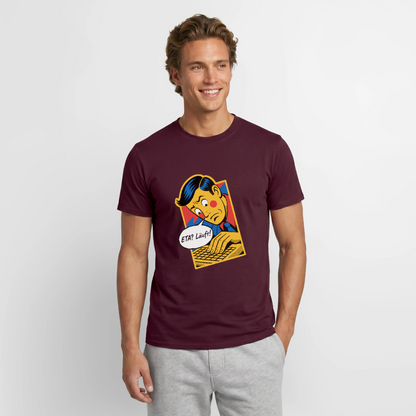 "ETA? Läuft! Popart-Motiv" Motiv-T-Shirt für Männer, Farbe Ziegelrot
